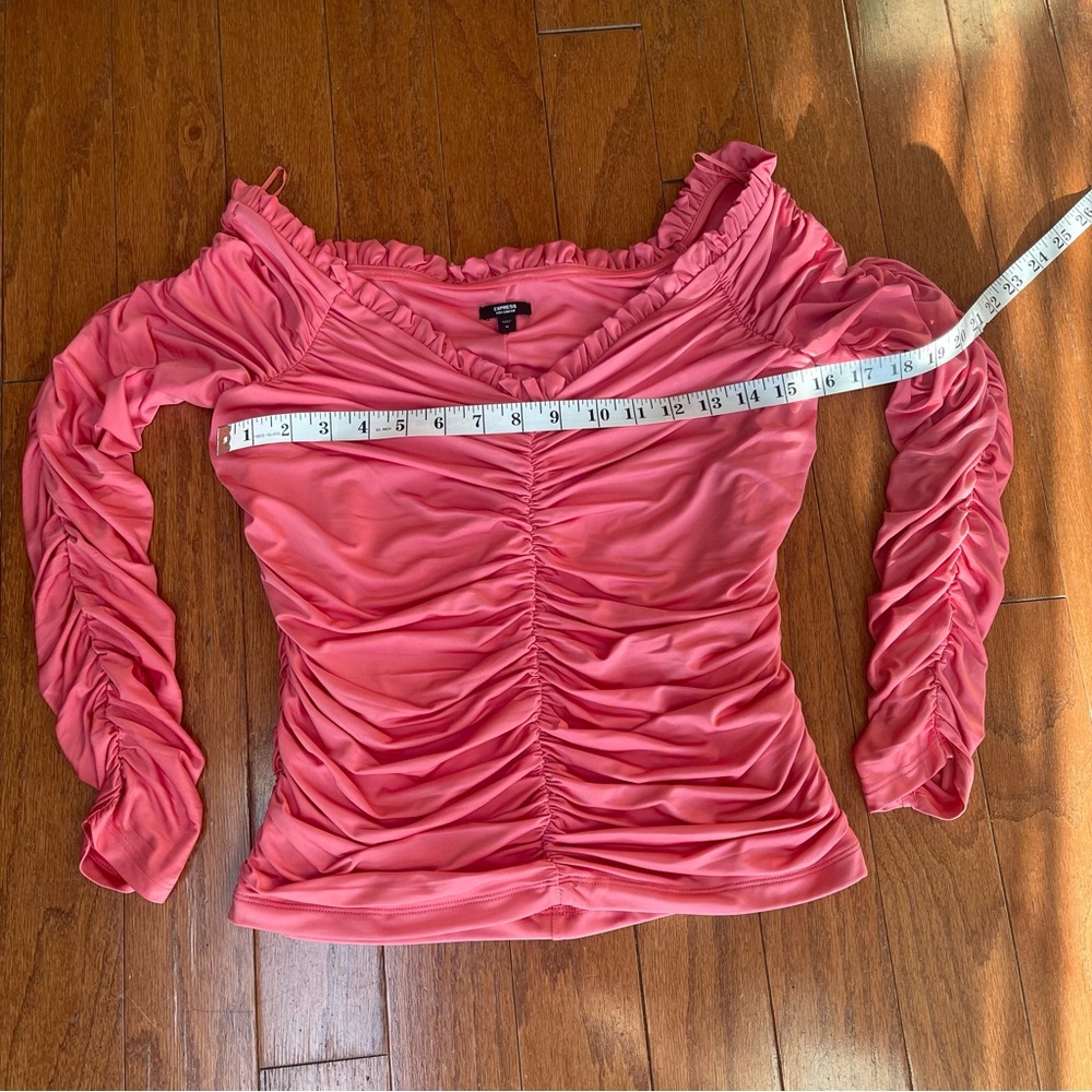 Express Body Contour Compression ruched off-the-shoulder top size medium pink - Picture 5 of 8